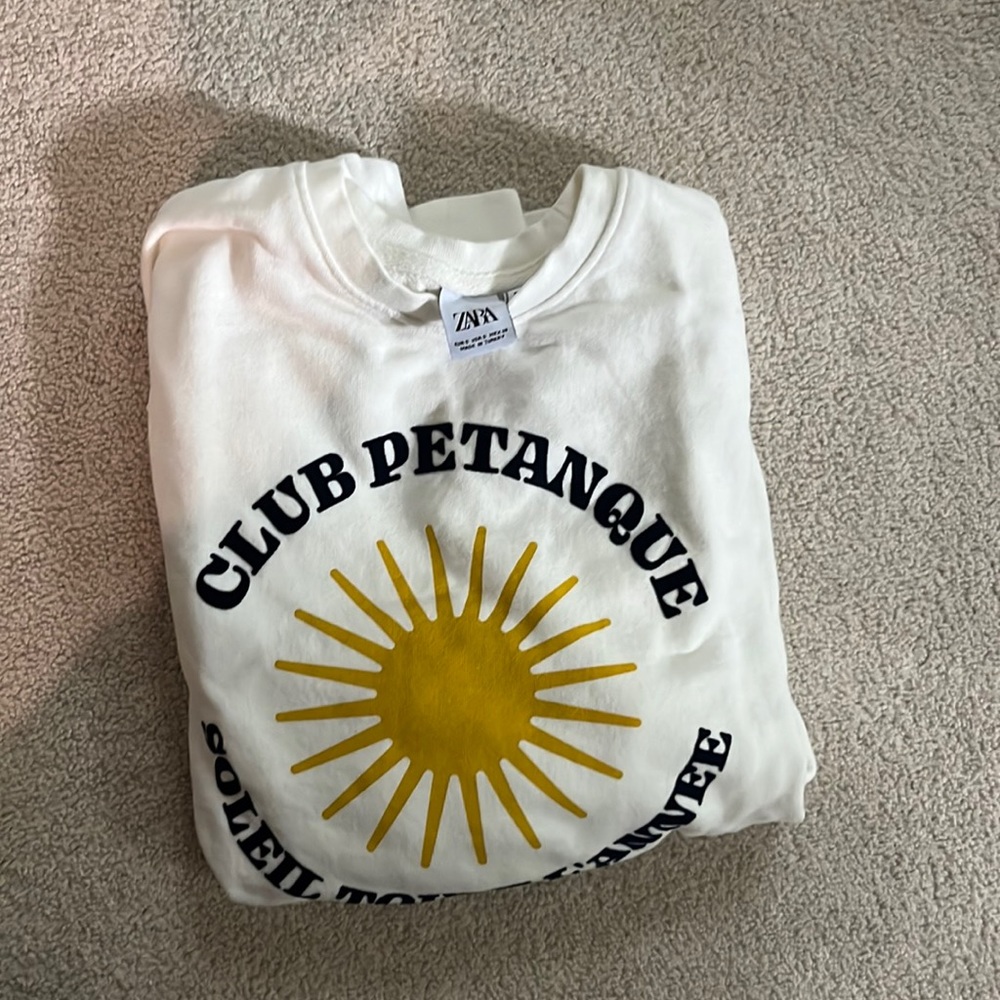 ZARA French Design Crewneck with Sun - WHITE (S), Graphic Design